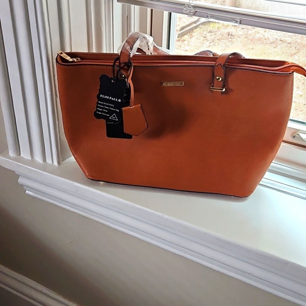NWT Elim Paul brown handbag  with gold hardware